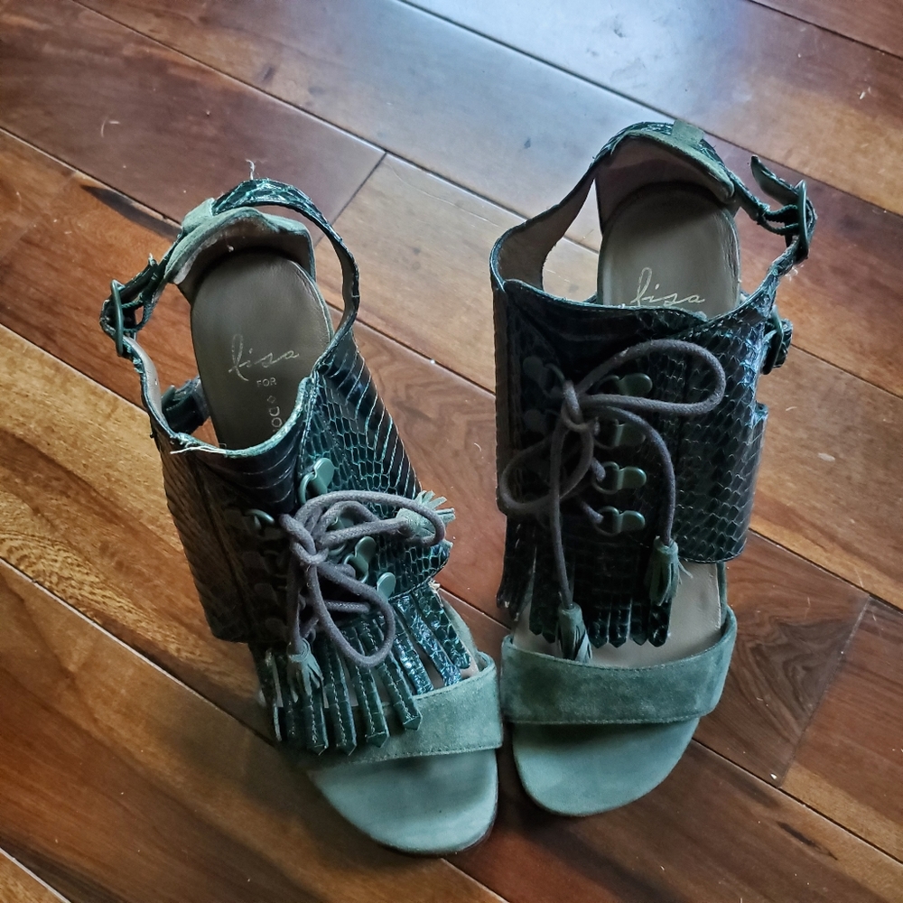 Donald J. Pliner Lace-Up Suede/Snake Sandals Sz 8 - Picture 4 of 8